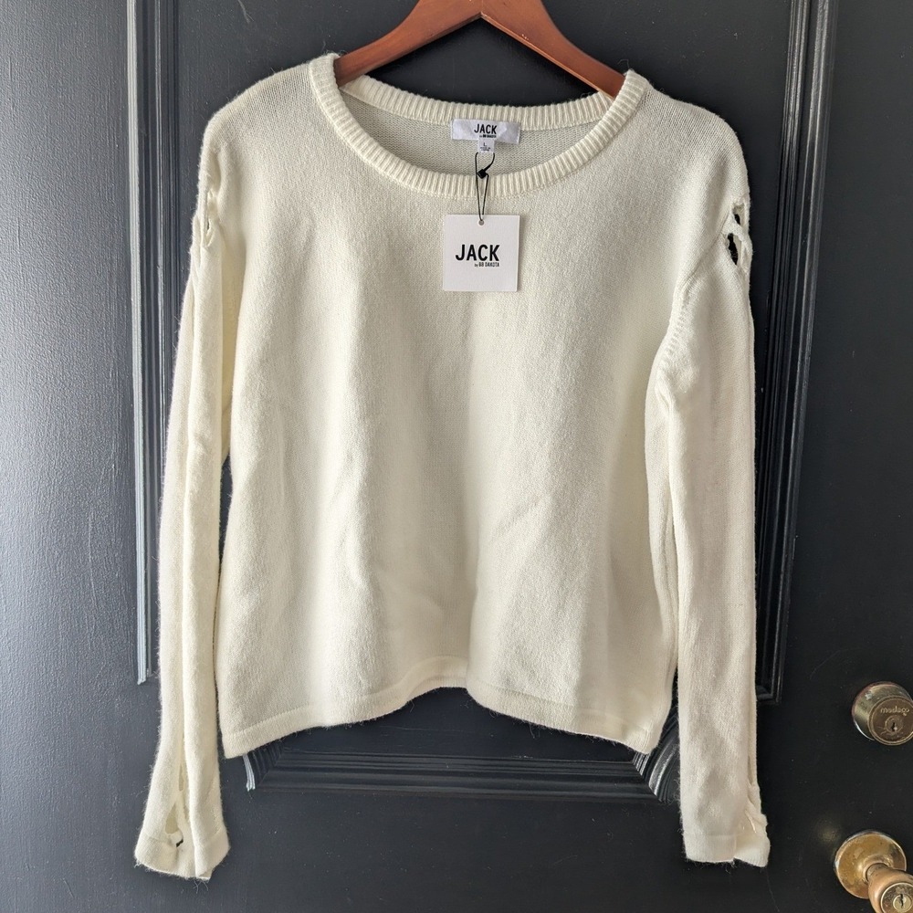 Jack by BB Dakota Sweater Off White Lattice Bell Sleeve Open Knit Sz L